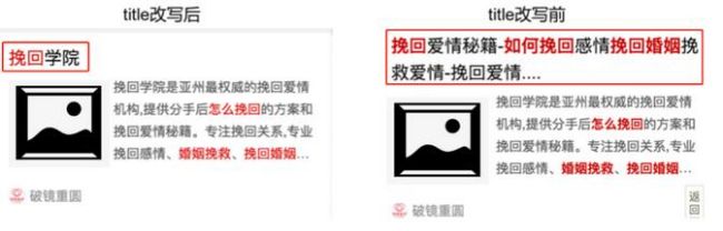 4、百度標(biāo)題改寫(xiě)機(jī)制 為保證搜索用戶(hù)的體驗(yàn)，百度搜索將會(huì)對(duì)部分易造成用戶(hù)誤導(dǎo)的頁(yè)面標(biāo)題進(jìn)行相應(yīng)的改寫(xiě)，包括但不限于以下幾種情況： 對(duì)于標(biāo)題堆砌等過(guò)度優(yōu)化的站點(diǎn)首頁(yè)，百度搜索會(huì)將過(guò)度優(yōu)化的標(biāo)題直接改寫(xiě)為站點(diǎn)名稱(chēng)或公司名稱(chēng); 對(duì)于部分表意模糊的頁(yè)面，百度搜索將會(huì)從頁(yè)面中提取頁(yè)面關(guān)鍵信息補(bǔ)充在標(biāo)題中，保證用戶(hù)能夠及時(shí)獲取有效信息。 針對(duì)標(biāo)題堆砌的改寫(xiě)示例： 圖4-1 針對(duì)標(biāo)題堆砌問(wèn)題的改寫(xiě)示例 對(duì)于規(guī)范若存在任何問(wèn)題，歡迎通過(guò)反饋中心聯(lián)系我們。